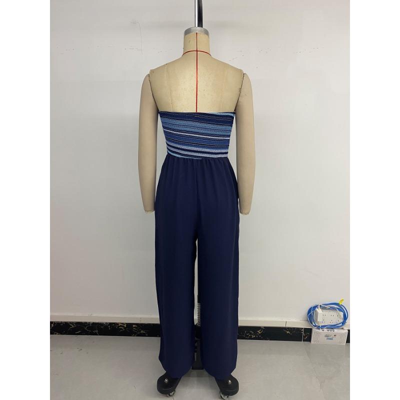 Women's Summer Casual Simple Romper Elastic Patchwork Striped Romper