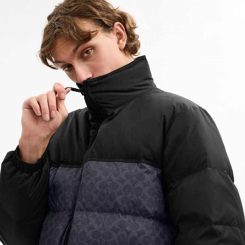 Coach Signature Down Jacket In Recycled Polyester Charcoal Signature