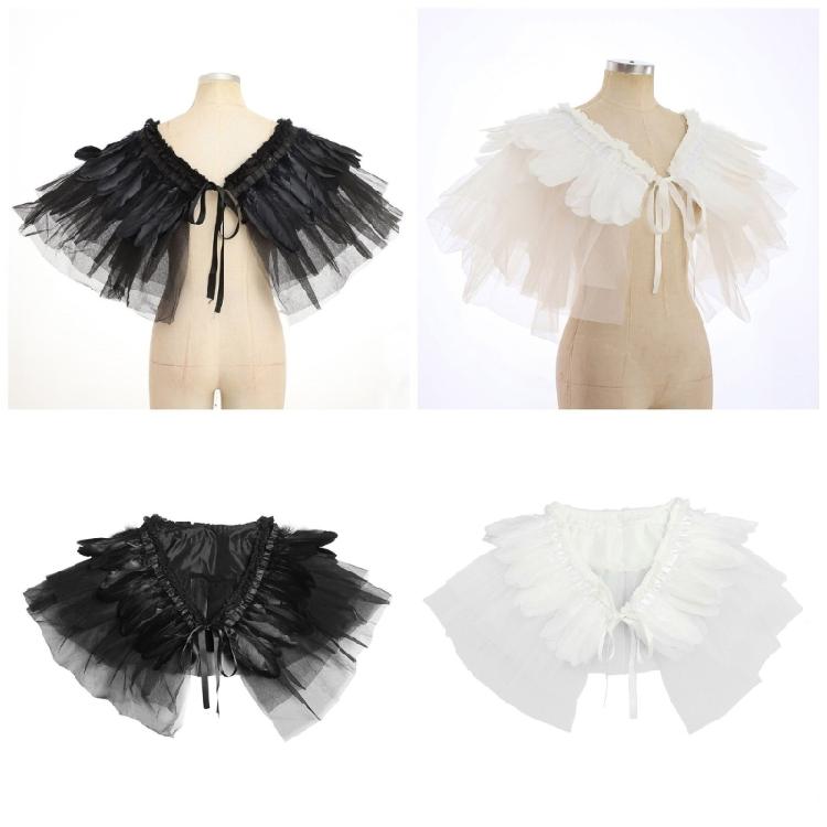 Multilayer Lace Feather Shawl Costume Props Collar Shoulder Wrap for Cosplay Party Carnival and Theme Party Dressingup