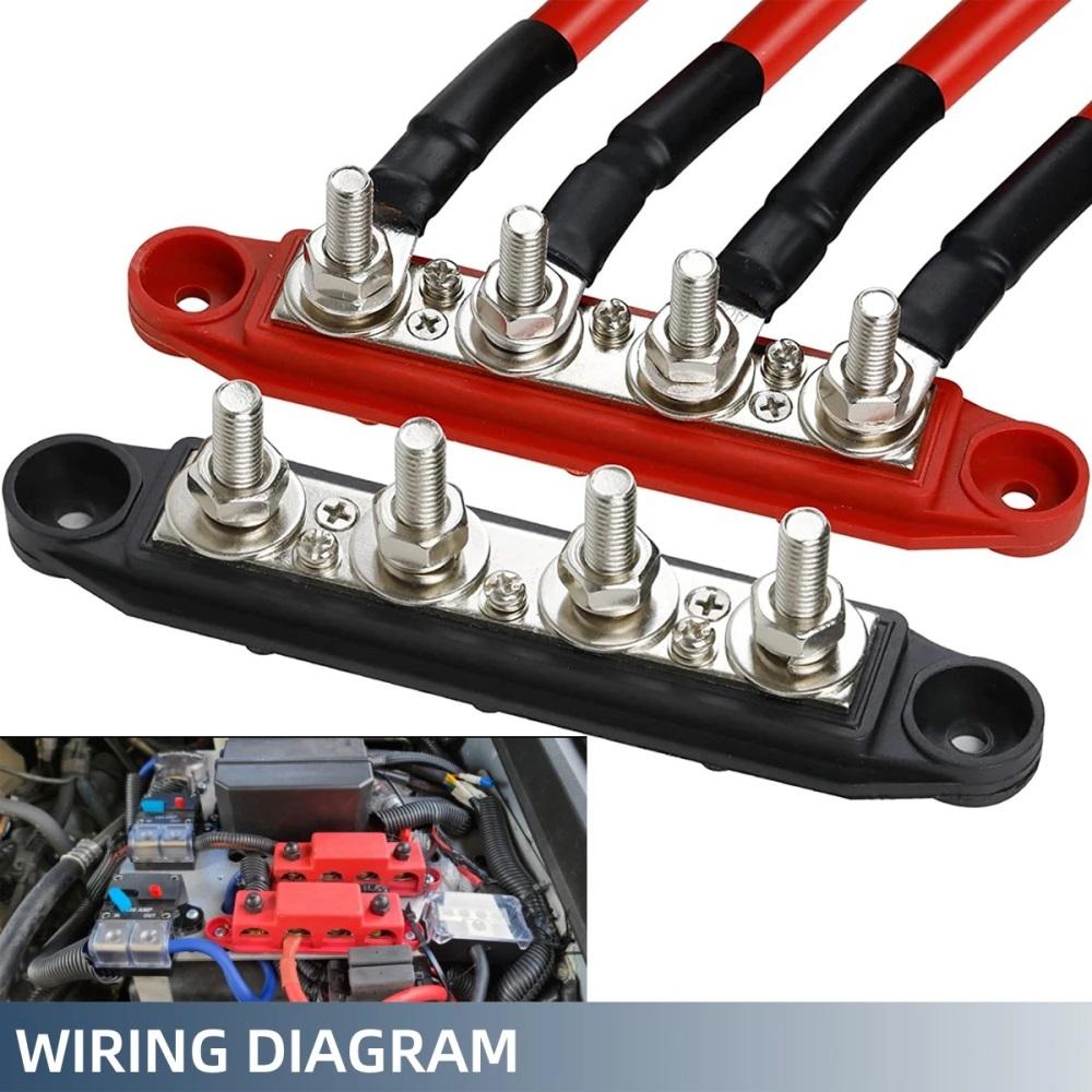 Marine Bus Bar 12V 250A Power Distribution Block 4 Posts Junction Block, M8 M10 Automotive Copper Battery Busbar Terminal Block