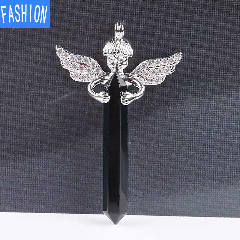 Sechseckiger Anhänger aus natürlichem Kristall, Amor-Diamant, Engelsflügel-Halskettenanhänger