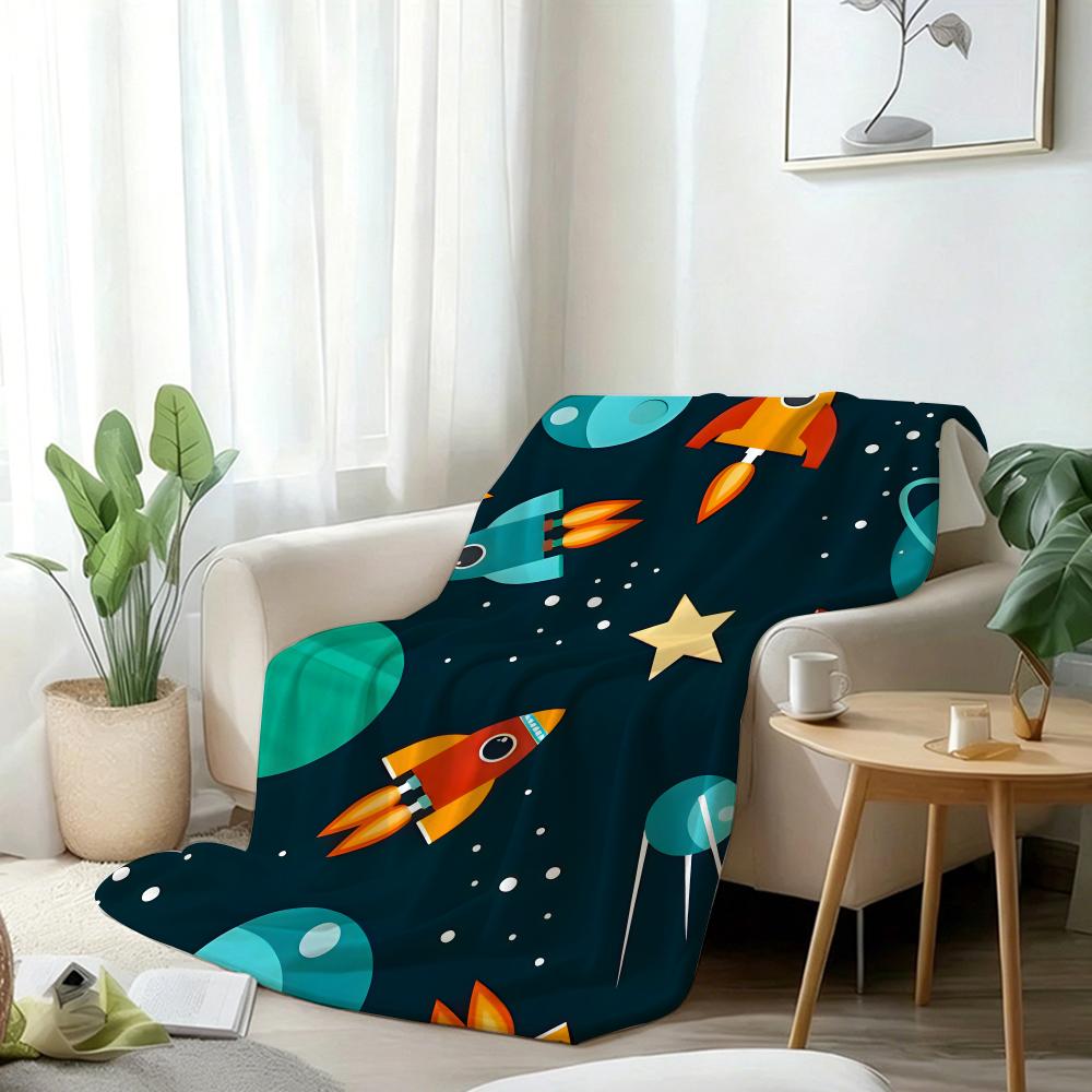 Outer Space Spaceship Astronaut Rocket Throw 240g Lightweight Flannel Blanket, Soft Skin Throw Blanket for Sofa Bedroom