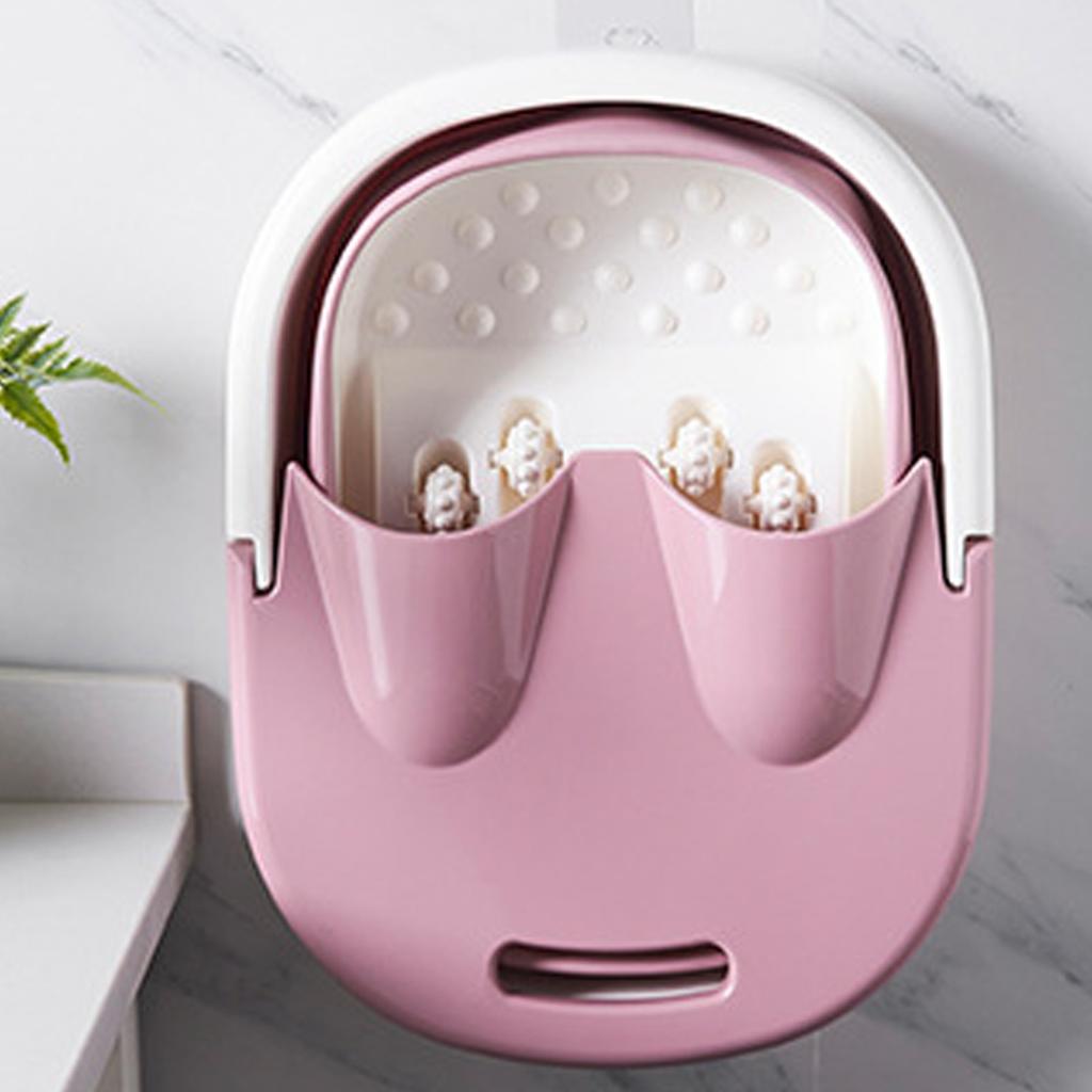 Collapsible Foot Bath Tub with Massaging Rollers Portable Foldable Foot Spa Soak Bath Tub with Handle Lid Pink
