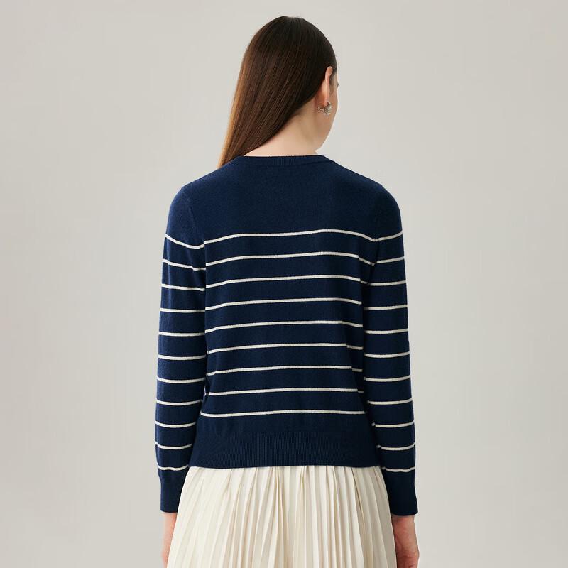 Zhaojun Women's 100% Cashmere Striped Round Neck Sweater
