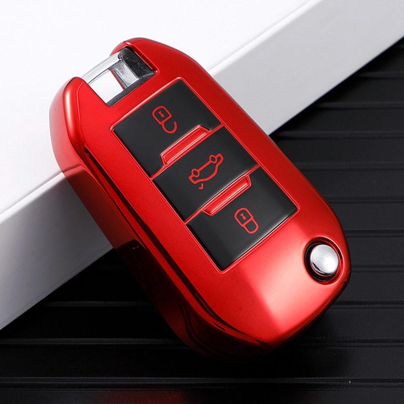 Dongfeng Peugeot 308 and 4008 TPU Soft Rubber Key Cover with Logo Keyring Buckle