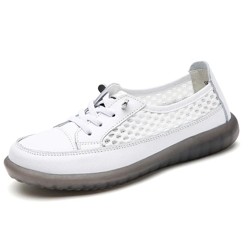 Modne skórzane białe buty wsuwane płaskie damskie oddychające mokasyny Laides Tenis wiosna lato damskie mokasyny Chaussures Femme