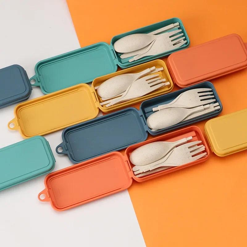 Portable Travel Cutlery Set, 4pcs Knife Fork Spoon Chopsticks Tableware, Eco - Friendly Utensil Box