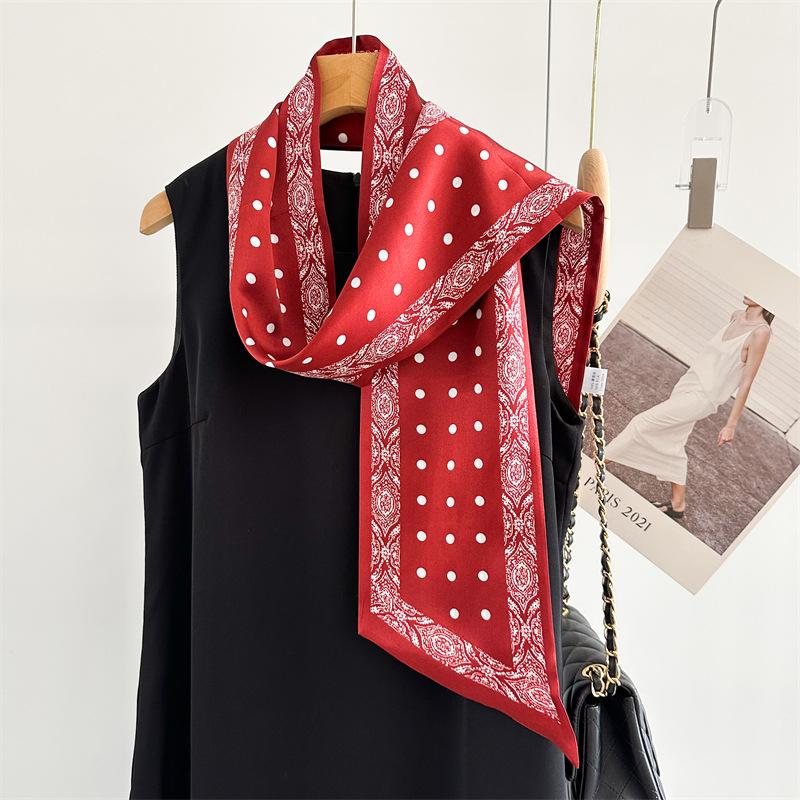 Premium Retro Polka Dot Silk Scarf Femininity Mulberry Silk Silk Scarf Thin Narrow Long Double-sided Scarf Streamer