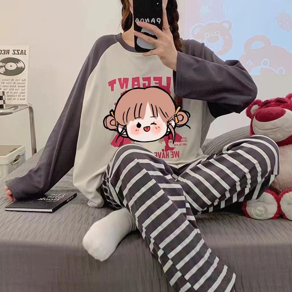 Pajamas Loungewear Set Women Spring and Autumn Plus Size Long Sleeve Cartoon Winter Ladies Cute Student Loungewear Set