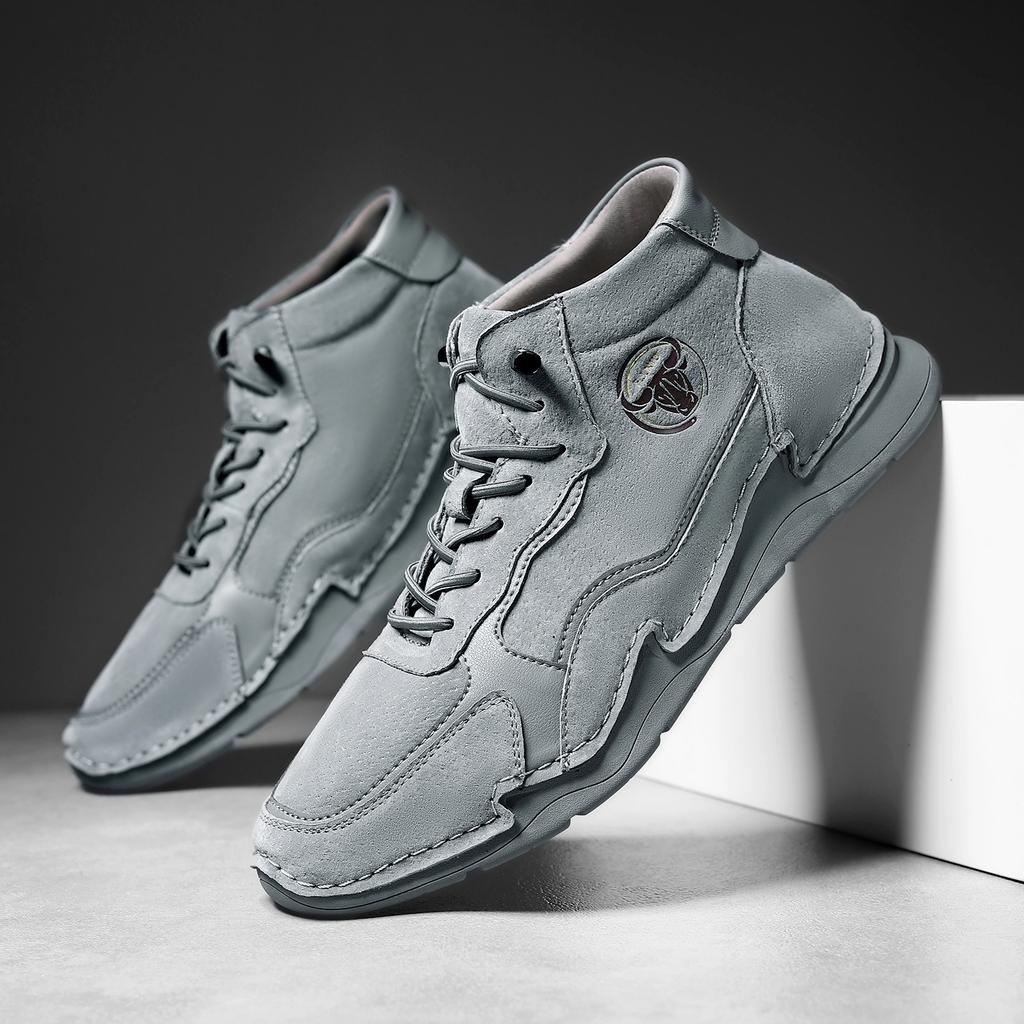 2025 Spring and Autumn Middle Help Outdoor Casual Shoes Leather Popular Men's Martin Boots 2025 Wear-resistant Non-slip Short Boots Men