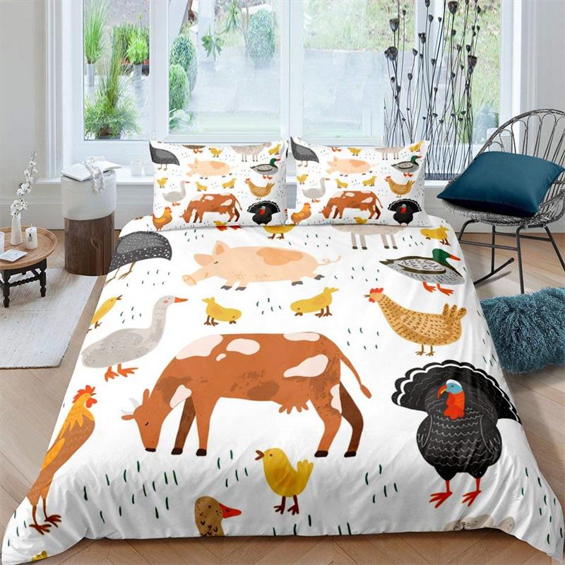 

Farm Chicken King Queen Duvet Cover Rooster Goose Duck Bedding Set For Kids Teen Adult Farmhouse Animals 2/3pcs Soft Quilt Cover EU single(135x200cm)
