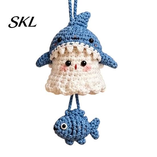 Crochet Ghost Hanging Decor Halloween Decoration, Handmade Ornament for Car Backpack Charms Rearview Mirror, Knit Yarn Pendant Holiday Hand Woven