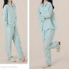 Yes Family Double Gauze Long Check Size Green Women's Pajamas, 100% Cotton, Sleeves, Loungewear, Pants, Pattern, L,