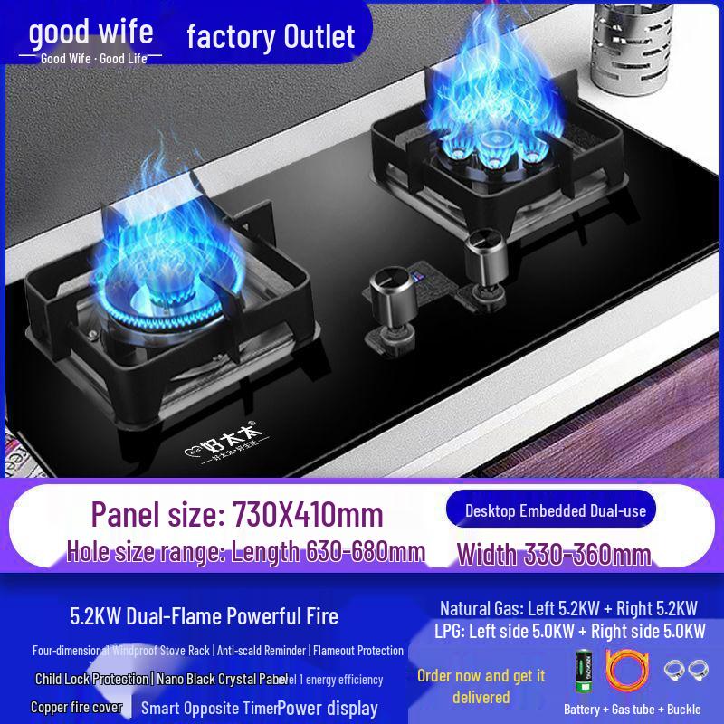 Good Wife Double Burner Gas Stove: Tabletop & Embedded, for Natural or Liquefied Petroleum Gas