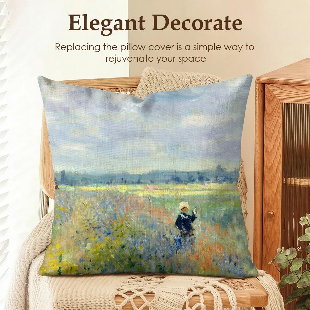 Claude Monet Oil Art Cushion Cover Natural Linen Organic Fabric Double-Sided Printing Sofa Home Decor Gift Pillow Case