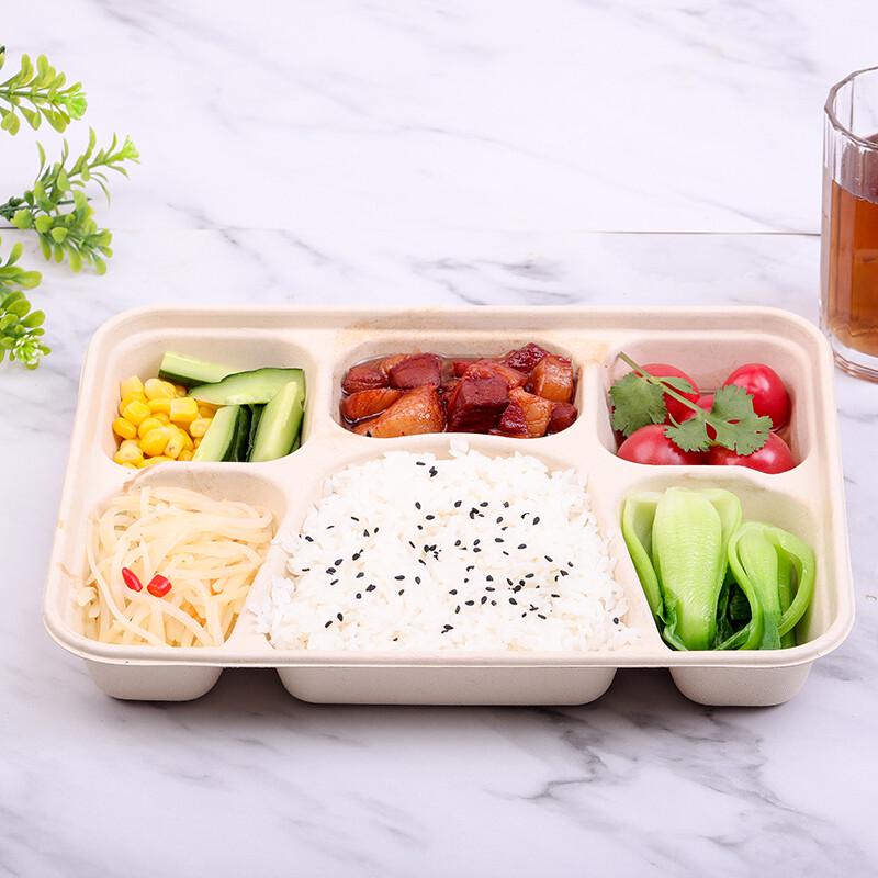Compostable Wheat Straw 6-Compartment Meal Boxes