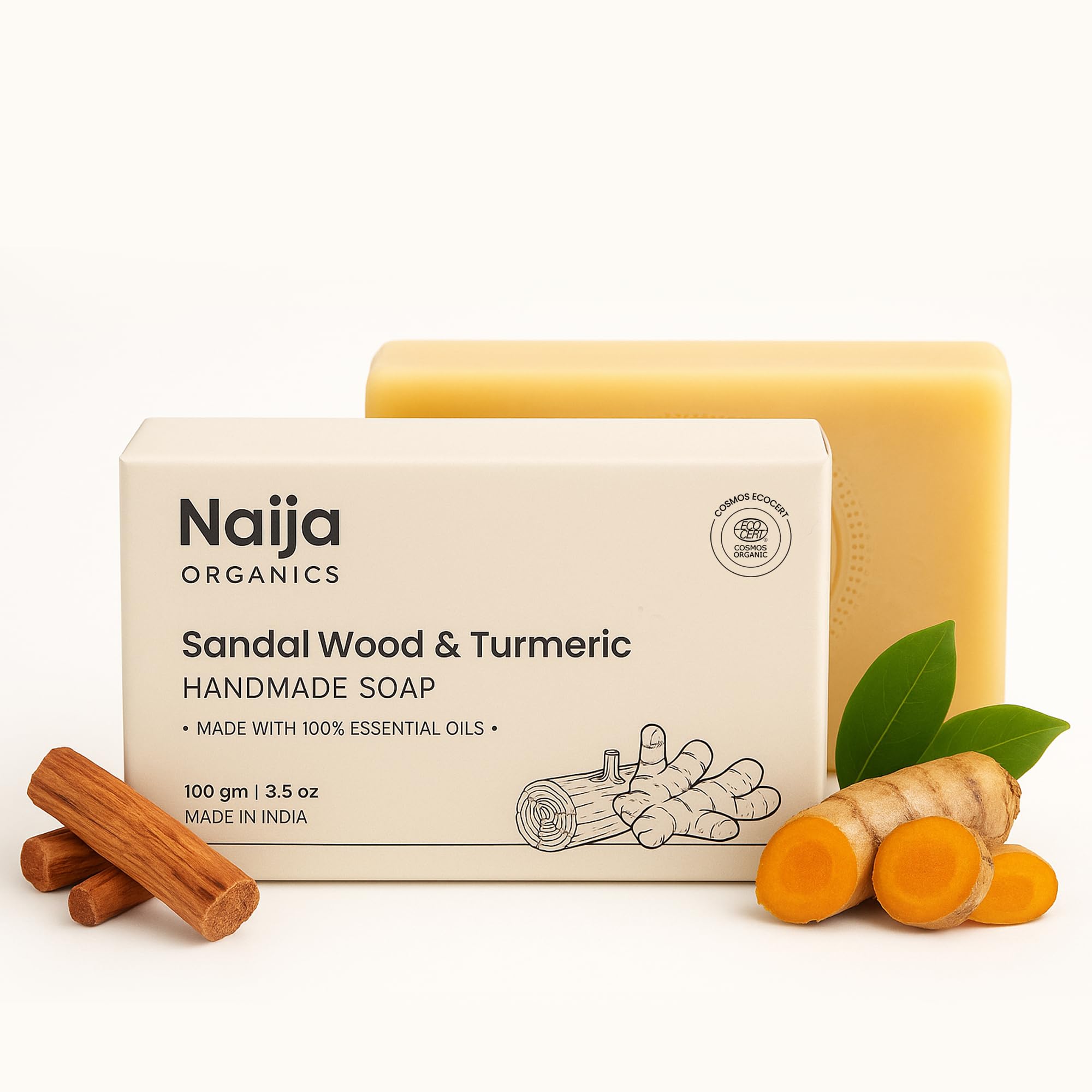 Naija Organics Натуральное мыло для ванны с сандалом и куркумой | Осветление кожи, глубокое увлажнение, без химикатов, ручная работа | Мыло для тела с куркумой и сандалом