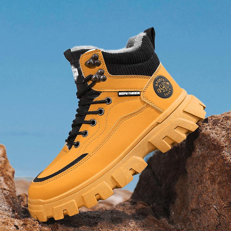 Fashion Winter Boots Trendy Men High Top Ankle Boots Luxury British Workwear Short Boots Fashion Thick Soled Warm Casual Cotton Shoes