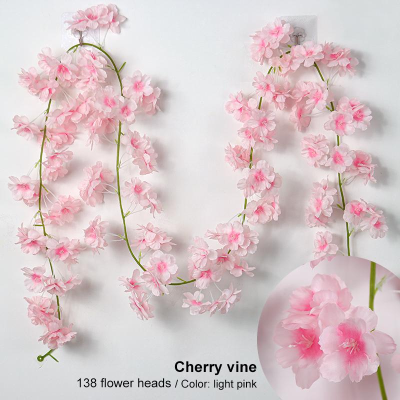 

186 см искусственные цветы вишни, цветущая гирлянда, подвесная лоза, шелковая гирлянда сакуры для свадьбы, садовая арка, настенная домашняя вечеринка, декор HQ-265-cherry2-