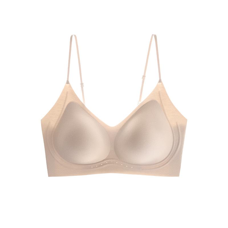 Skin-friendly mulberry silk, thin shoulder straps gathered, seamless, steel rim-free vest-type bra, comfortable, breathable and soft support