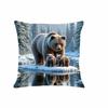 1pc Realistic Bear Family In Snowy Forest Print Pillow Cover - Soft Polyester Short Plush, 44.96x44.96 Cm Square, Zipper Closure, Machine Washable, Co