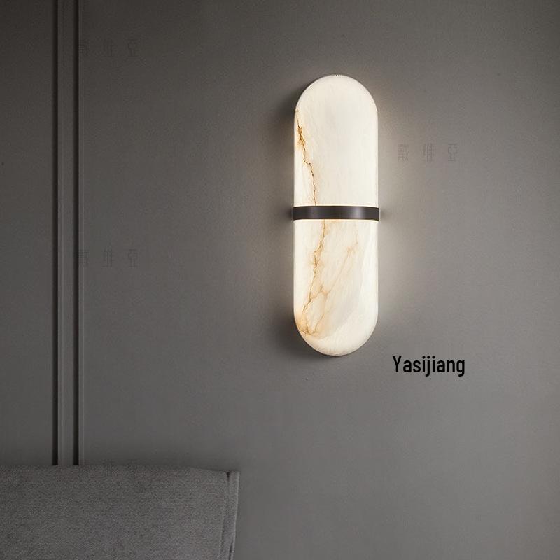 Minimalist All-Copper Wall Lamp: Luxury Marble Design for Living Room, Bedroom, or Entrance