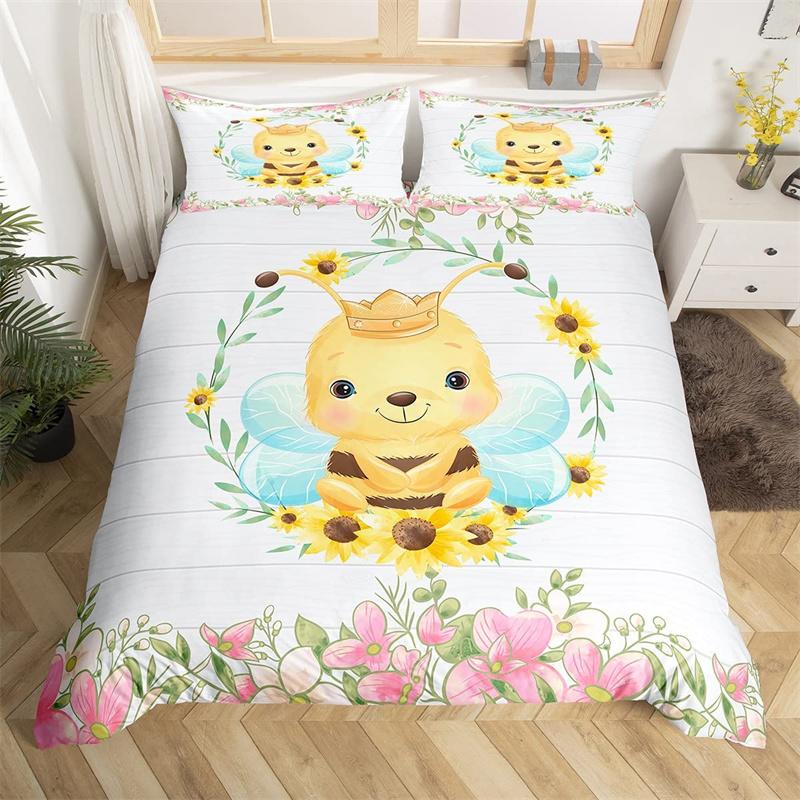 Cute Milk Cow Bedding Set King Cartoon Animal Duvet Cover Botanical Floral Comforter Cover Microfiber Farmhouse Bedspread Cover