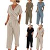 Women's 2 Piece Outfits Asymmetrical Hem V Neck Short Sleeve Ruched Top And Cropped Pants Set Summer Casual Lounge Sets