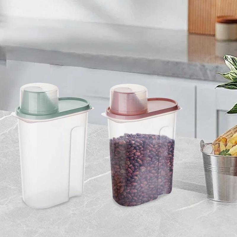 4pcs Airtight Cereal Storage Containers with Lids-Leak-Proof Plastic Food Canisters, Reusable Organizers with Measuring Cup