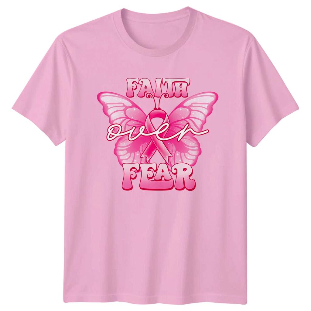 Faith Over Fear Pink Ribbon Butterfly Breast Cancer Awareness T-Shirt