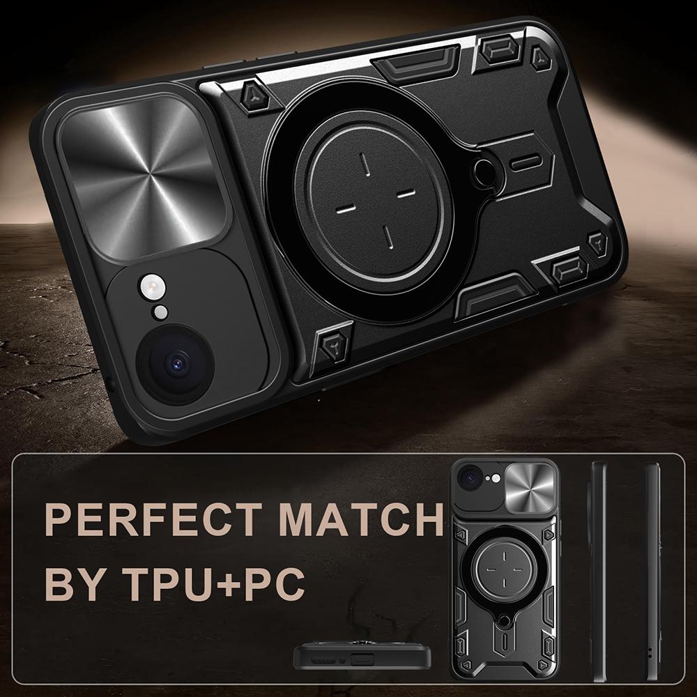 Slide Lens Push Window Armor Funda for IPhone 16E Case for IPhone SE 2025 SE4 Case Magnetic Ring Stand Holder Cover