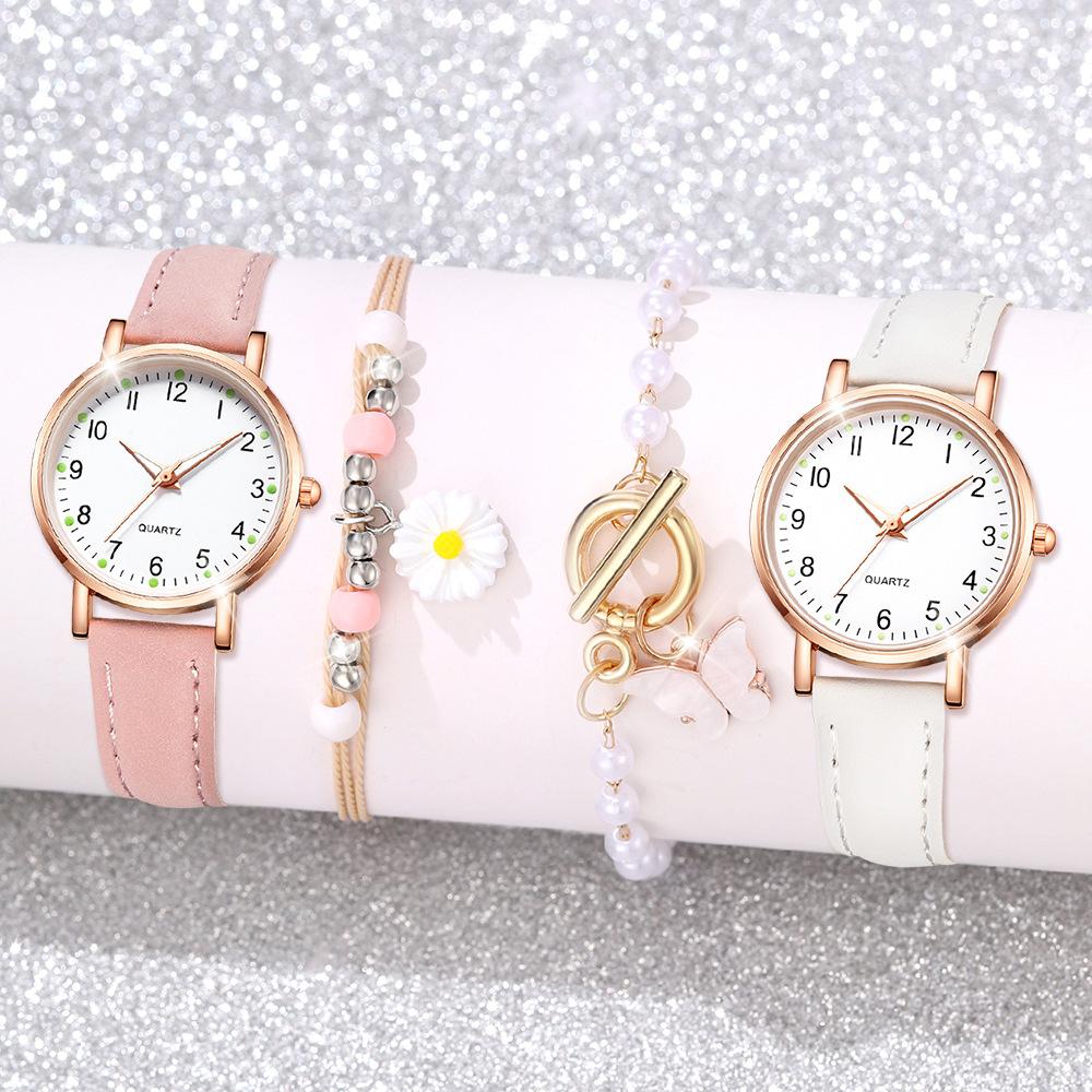 

1/2/3/4 шт. Модные женские кварцевые часы с арабским циферблатом, повседневные наручные часы с кожаным ремешком для девочек, часы дружбы, подарки (Без коробки)