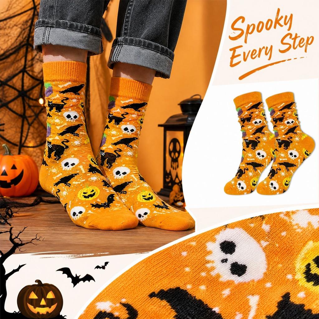 Halloween Socks with and Pumpkin Print Casual Cotton Socks for Men Women