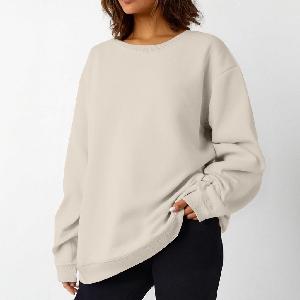 Dame Vintertopper Dame Langermet Genser Casual Rund hals Løs Passform Pullover Fleece Topper