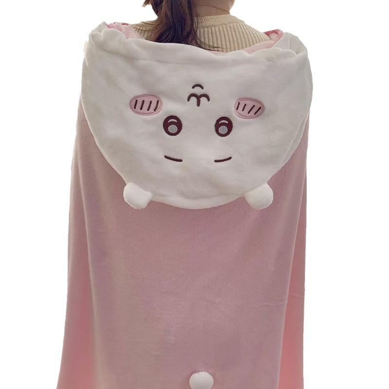 Chiikawa Usagi Hachi Hooded Cloak Blanket Shawl Cape for Lazy Days