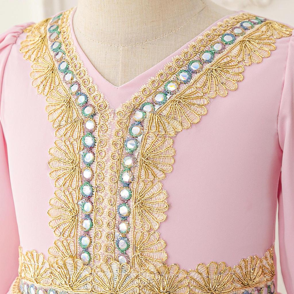 Middle Eastern Embroidered Long Sleeve Muslim Evening Gown for Festivals