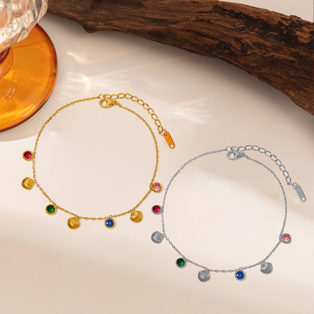 Stainless Steel Bracelet for Women Girls Punk Colorful Zircon Shell Pendant Bracelet Exquisite Waterproof Jewelry Accessories