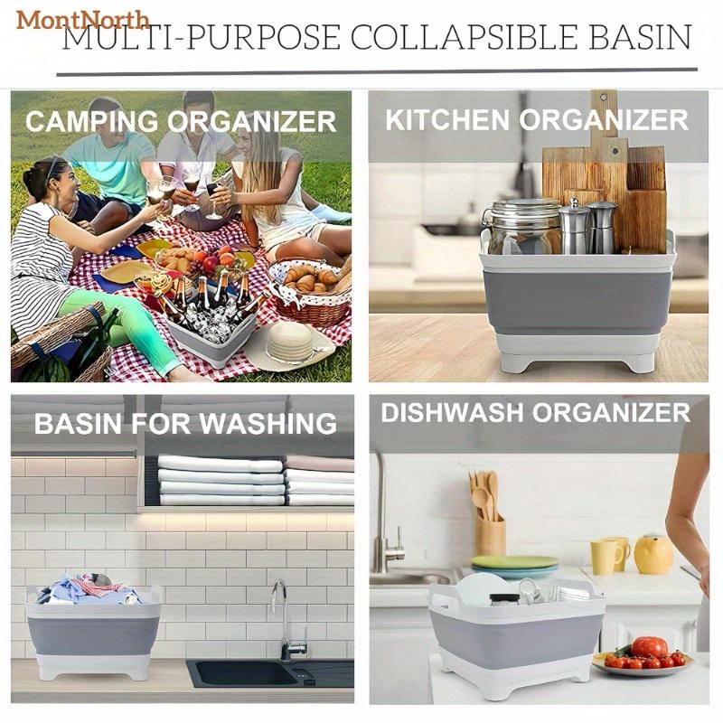 8.5L Collapsible Dish Tub with Drain Plug, Portable Collapsible Dish Basin, Camping Sink for Washing Dishes, Laundry & Kitchen Use