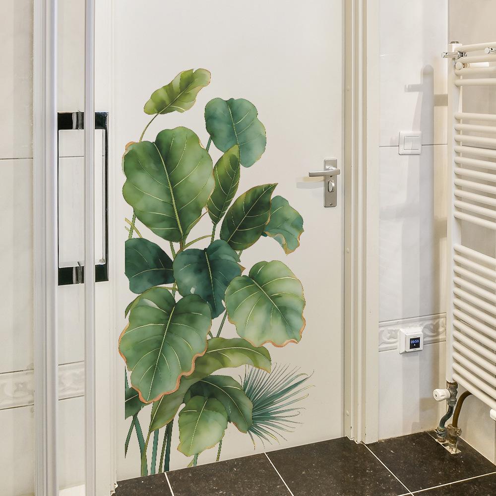 Personalized Tropical Green Plant Leaves Bathroom and Toilet Decoration and Beautification Wall Stickers