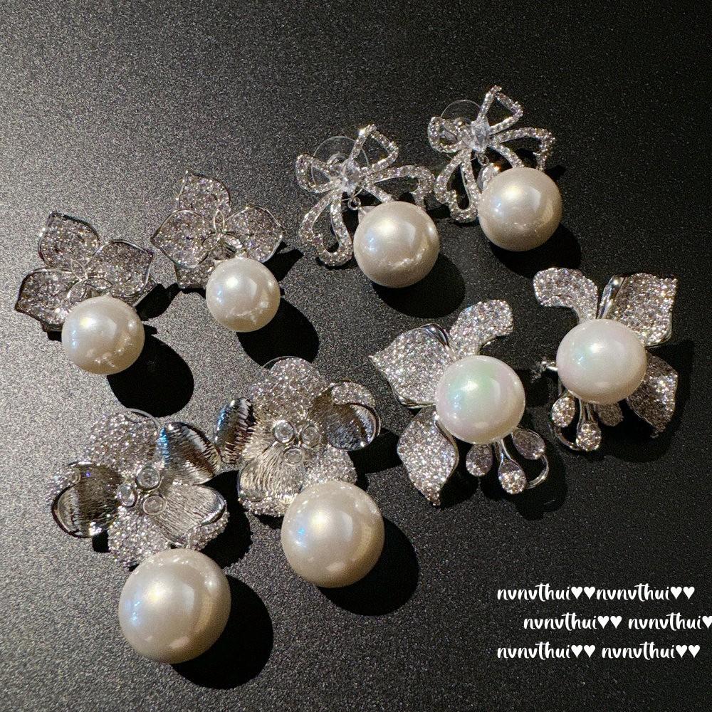 Bright Like A Galaxy Moon Gem Pearl Fringed Earrings, Rich Woman'S Love, Butterfly Zircon Fringed Earrings