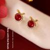 Cute Bow Red Bead Stud Earrings for Women, Shiny Zircon Halo Red Pearl Earrings Fashion Jewelry