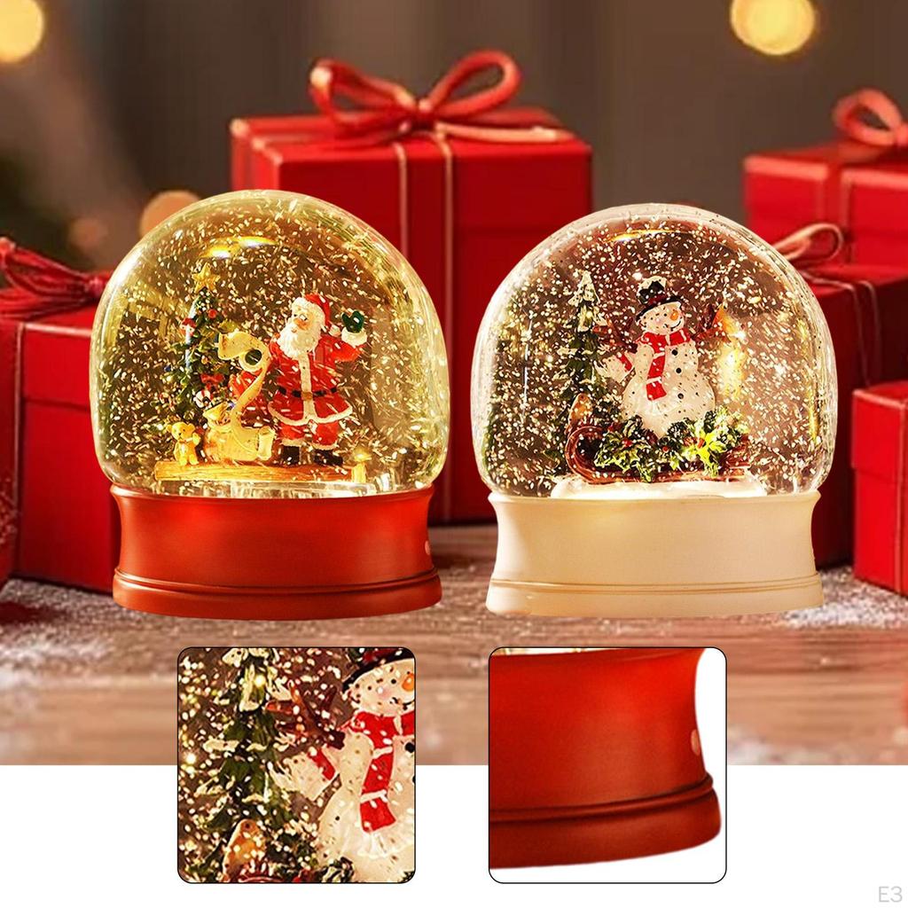 Christmas Snow Globe Decor Music Box with Swirling Water Glittering Tabletop Ornament