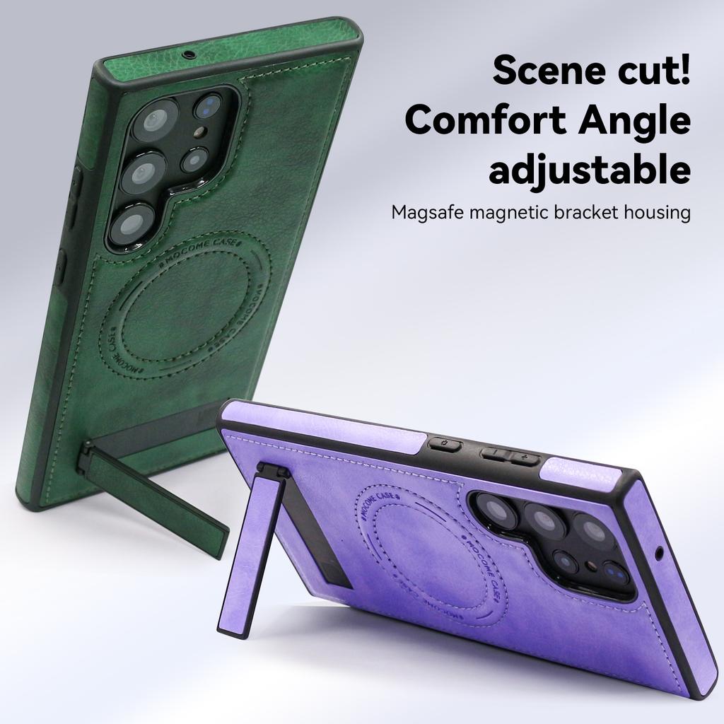 Suitable for Samsung S24 Ultra Mobile Phone Case S23Plus Bracket S22 Magnetic Magsafe Leather Case
