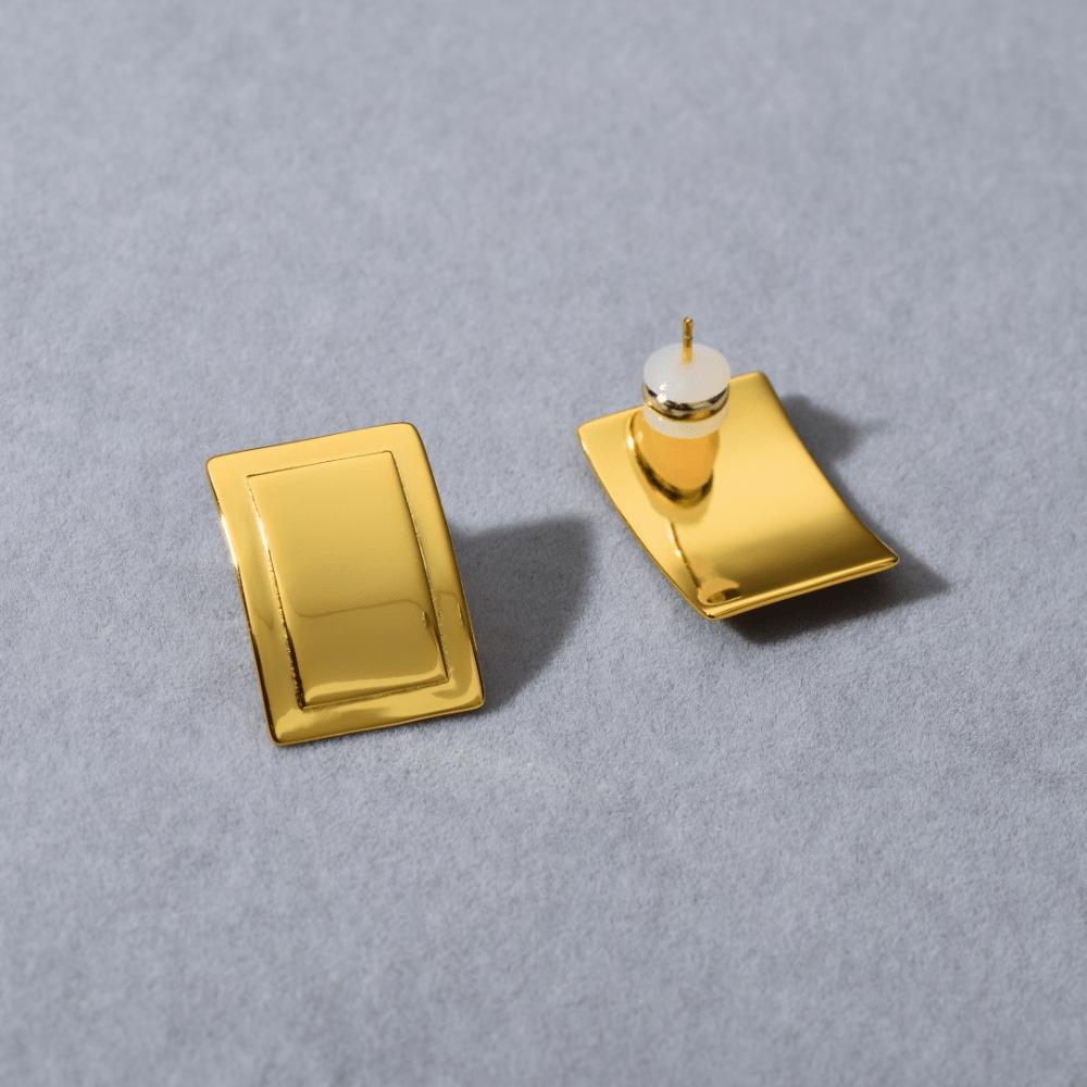 European and American return-shaped rectangular mirror polished stud earrings simple and versatile gold silver commuter earrings