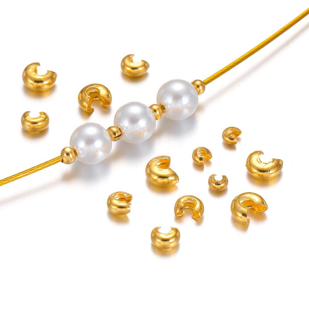 50pcs Stainless Steel PVD Plated Open Crimp End Bead Stopper Spacer Beads for DIY Jewelry Making Necklaces Bracelets Findings