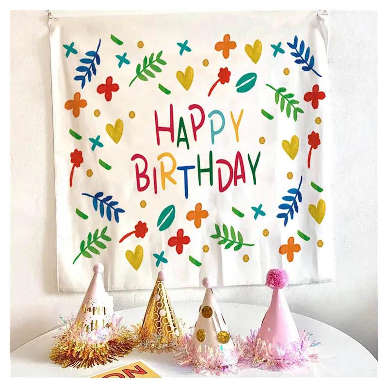 Happy Birthday Celebrate Tapestry Wall Hanging Wall Blanket Tapestry Art Home Decorations for Living Room Bedroom Dorm Decor