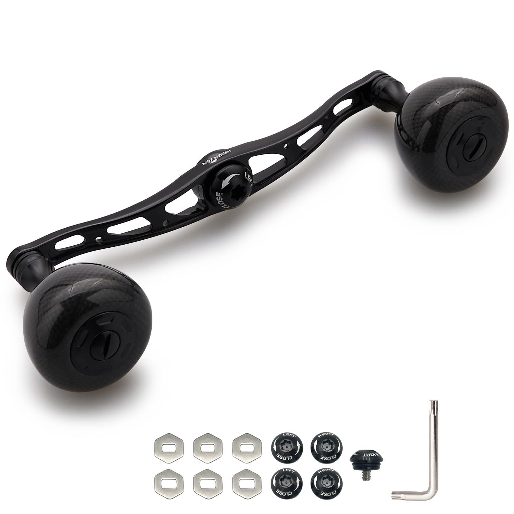 

HEIGHTEN 130mm Reel Handle with 36mm Carbon Knob for Shimano, Daiwa, and Abu Baitcasting Reels, Carbon Arch Series (Black) (1181)