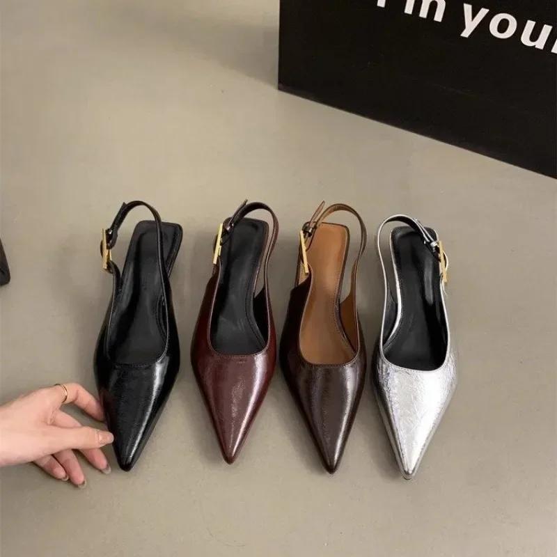 Gold Silver High Heel Pointed Toe Women Slingback Shoes Woman Elegant Summer French Style Back Empty Single Pumps