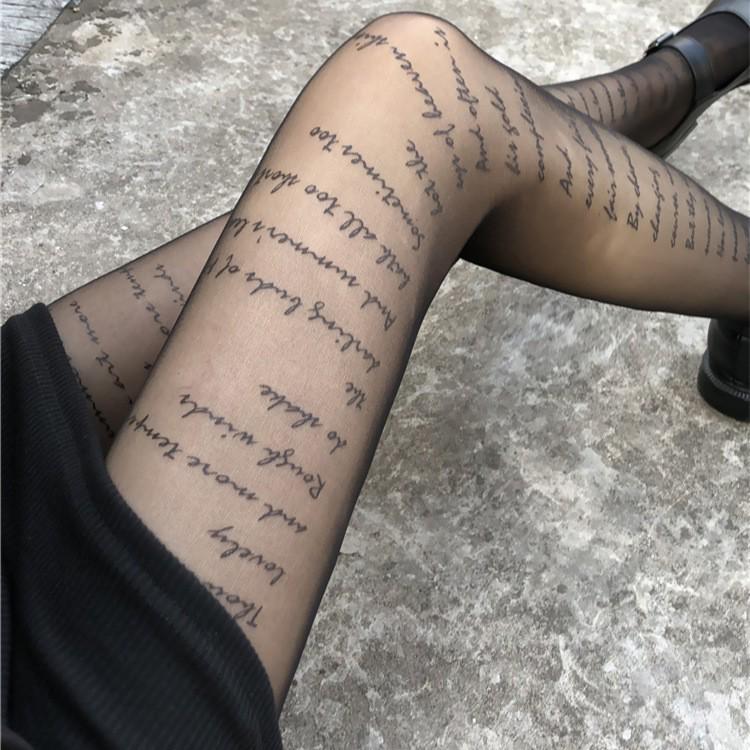Letter Print Patterned Stockings - Breathable Spring/Summer Thin Pantyhose