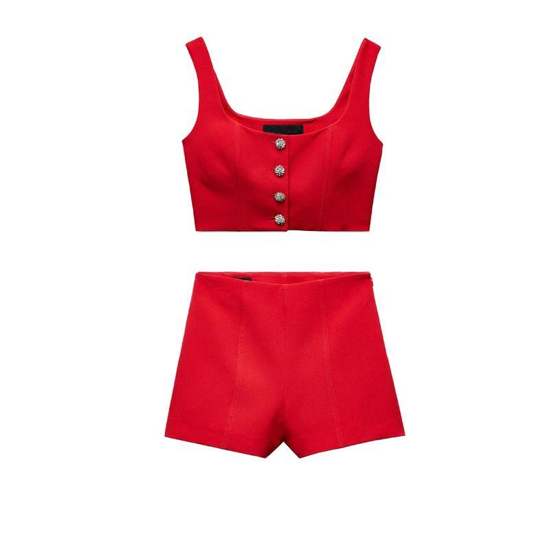 Spring New Arrival High Waist Shorts 8567308 Rhinestone Buttons Decorative Corset Tops 8566308